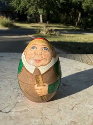 VTG Eggstra Special Hand Painted Wood 2” Egg Christmas Elf Ornament Folk Art - Image 1 of 4