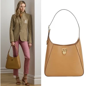 Lauren Ralph Lauren Leather Large Tanner Shoulder Bag Buff Tan Women Purse - Picture 1 of 14