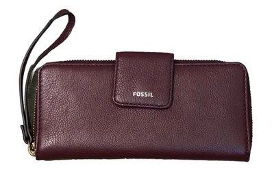 Bolso sin asas Fossil Madison cremallera completa cuero vino muñeca venta al por menor $139 Foto 1 de 4