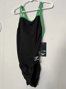 SPEEDO Girls Endurance + Fly Back Swimsuit Size 8/24 Black Green - Picture 1 of 4