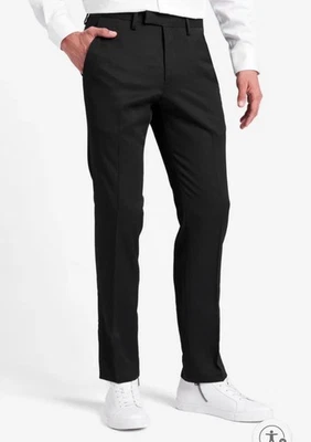 Calça social masculina Kenneth Cole Reaction Urban Heather preta 38x32 frente plana nova com etiquetas - Imagem 1 de 4