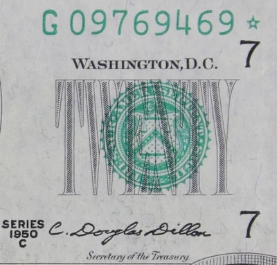 $20 1950C AU Star Federal Reserve Note G09769469* series C, G7 Chicago twenty $ - Image 1 of 3