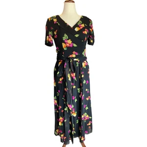 Dana Buchman | Maxi Vestido Floral Seda Vintage Años 90 Y2K | Negro | Talla 8 - Imagen 1 de 10