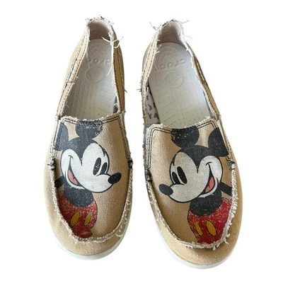 EUC Mickey Mouse Disney tan canvas slip on crocs sz 9 - Image 1 of 4