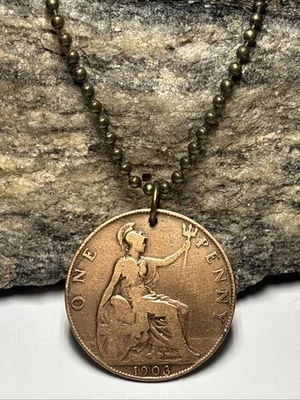 Colgante moneda grande antigua circulada real del Reino Unido de 1903. Eduardo VII.🎁 ¡Historia del desgaste! Foto 1 de 4