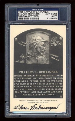 CHARLIE GEHRINGER SIGNED ARTVUE WHITE HOF PLAQUE MINT PSA/DNA SLABBED AUTO - Image 1 of 2
