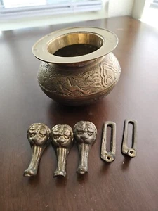 Vintage Korean Tripod Cencer Incense Burner Missing Bolts Brass ? Lion Legs - Picture 1 of 5
