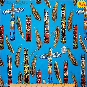 TOTEM INDIANO SUD-OVEST PIUME TESSUTO 1/2 YD 18" X 44" BLU - Foto 1 di 1