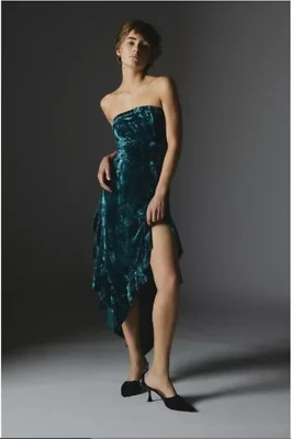 Silence + Noise Luna Velvet Forest Green High-Low Dress Size L Fairy Cottagecore - Image 1 of 4