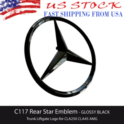 Mercedes Benz C117 W117 CLA Star Badge Trunk Emblem Rear Y2013-2019 Gloss Black - Image 1 of 4