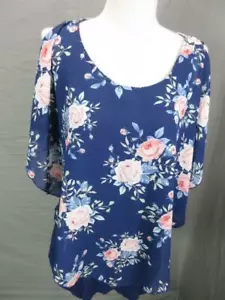 Love Delirious Size L Womens Navy Floral Cold Shoulder Maternity Blouse Top T519 - Picture 1 of 7