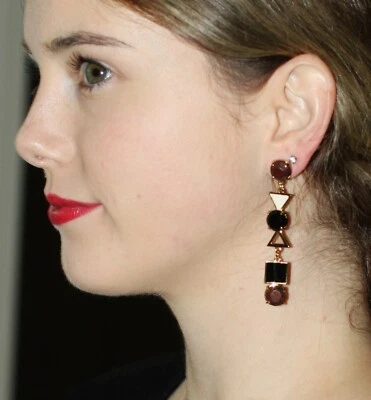 Kate Spade New York Ipanema Tile Drop Earrings black wood gold mod art brown - Image 1 of 4