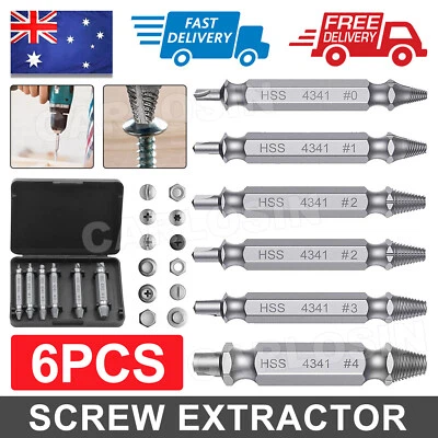 6Pcs Damaged Screw Extractor Remover Easy Out Broken Drill Bits Guide Set AU - image 1 of 4