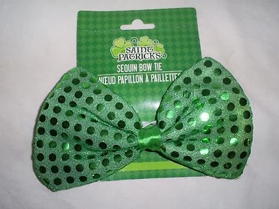 Pajarita verde lentejuelas punto discoteca novedosa día de San Patricio.  Tamaño estándar. Foto 1 de 4