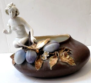 Art Nouveau Nude Butterfly Vase TEPLITZ BLOCH Center Bowl Plums WAHLISS DUX - Picture 1 of 21