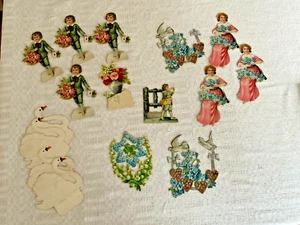 15 Antique Victorian women Die Cut Scrapbook Embossed Children flowers - Bild 1 von 17