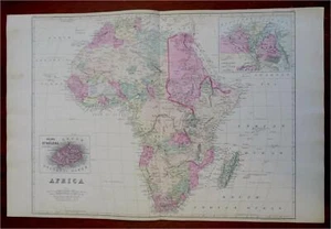 Afrika Kontinent 1881 Mitchell große Handfarbkarte - Bild 1 von 6