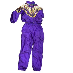 VTG Angel Sports Windbreaker Tracksuit Medium Jacket Large Pants Purple Crest - Picture 1 of 14
