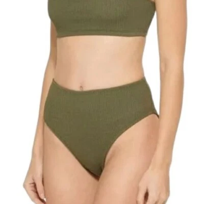 NWT DKNY Women's Textured High Waist Bikini Bottom Swimsuit Moss Green Size L - Image 1 of 4