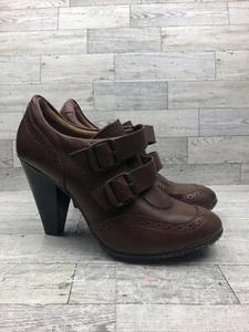 Euro Soft Sadira Brown Leather Brogue Career Slip On Block Heel Shoe Sz 9.5 M - Picture 1 of 10