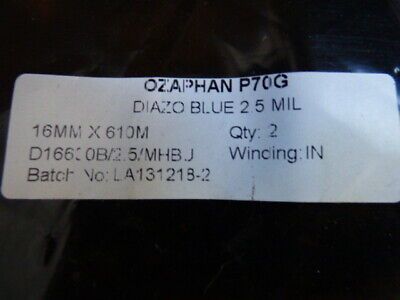 Microfilm Diazo Blue, OZAPHAN, P70G, 2.5 Mil, 16mm X 600m Pack Of 2 Reels • 35£