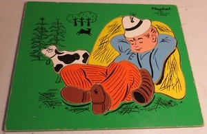 Vintage Playskool Wood Tray Wooden Puzzle Little Boy Blu 185-1 11 Pieces Toy GUC - Picture 1 of 6