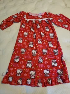 Hello Kitty by Sanrio Red Pink Flannel Nightgown Long Sleeve Snowflake SZ 3T - Picture 1 of 4
