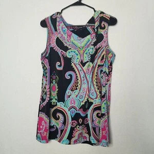 Peck & Peck Black Pink Paisley Sleeveless Blouse Women's Size Large - Picture 1 of 6