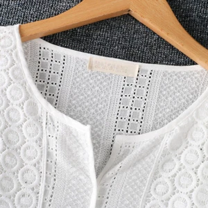 Damen Spitze Baumwollmischung Babydoll Kleid Midi Kordelzug Bestickt Langärmelig - Bild 1 von 13