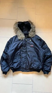 Vintage SCOTT Snowsports Bomber Jacket – Fur Hood, Black Puffy Parka, Y2K Snowco - Picture 1 of 9