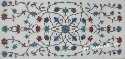 48" x 24" white marble center table Top inlay mother of pearl decor dining table - Image 1 of 4