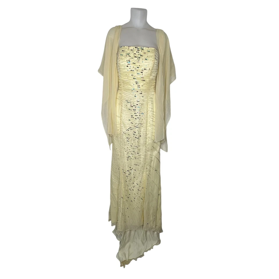 Vtg Alyce Designs Sleeveless Maxi Scarf  8 Yellow Beaded Sequin Corset Fairy Y2K - Image 1 of 4