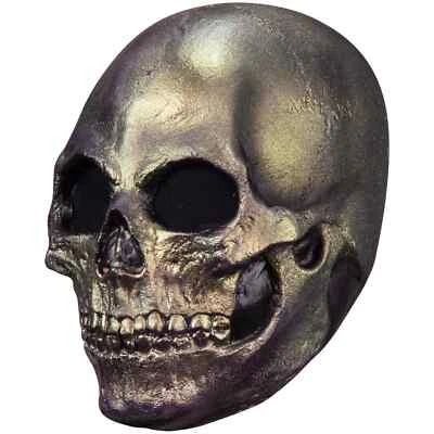 Ghoulish Productions Skull Metalic Gold Adult Latex Head Mask Evil Halloween - Image 1 of 4
