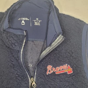 Atlanta Braves Womens Vest Size Medium Blue Sherpa Fleece Antigua Zip Front New - Picture 1 of 6