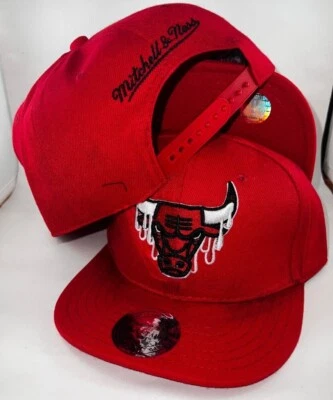 NBA Bulls Chicago Flat Brim RED Drips HATS CAPS   Mitchell and Ness  QLD seller - image 1 of 4