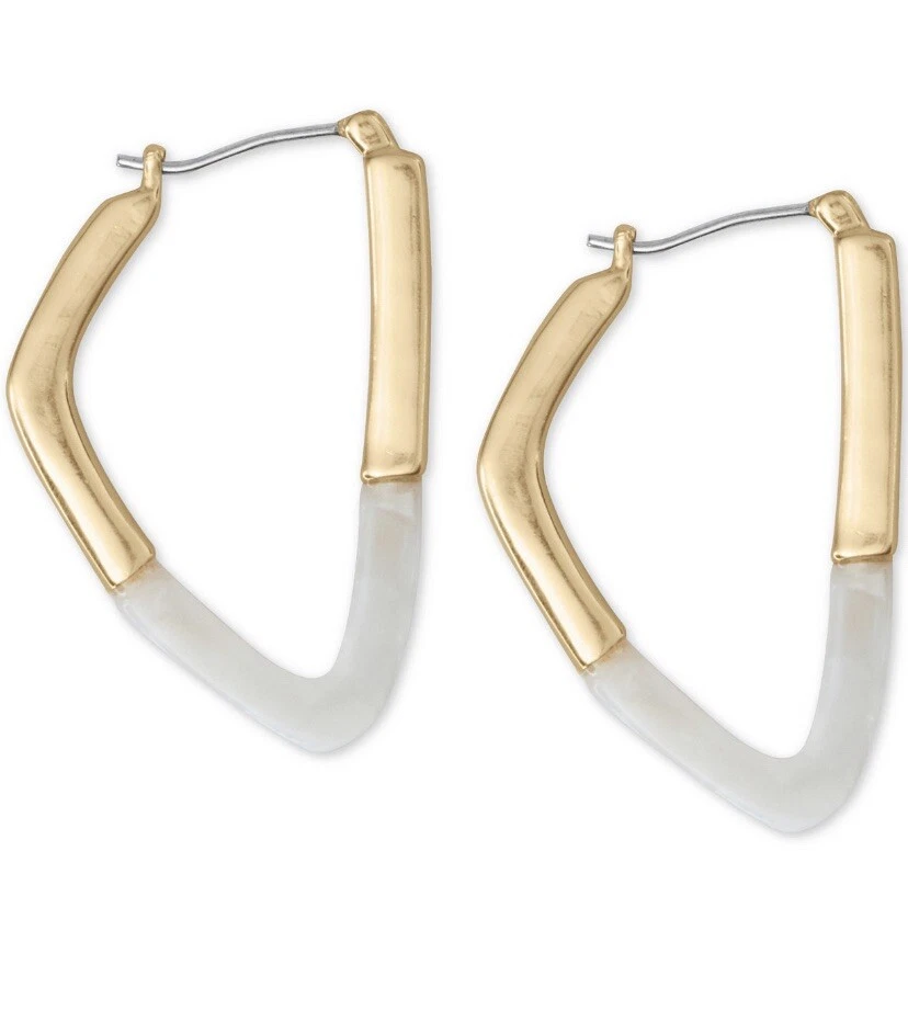 Lucky BRAND Goldtone White Agate Geometric Hoop Earrings JWEL4058