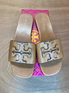 Tory Burch Women's Ines Flat Slide Goat Leather Sandal US 6M Tan - Picture 1 of 11