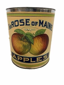 ORIGINAL Antique The Rose Of Maine Apples Tin Fruit Can - 1920s - Extra Large - Picture 1 of 11