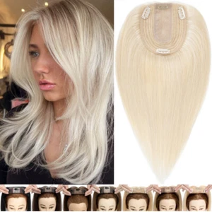 CLearance 100% Remy Human Hair Topper Silk Mono Toupee Clip In Hairpiece #Blonde - Picture 1 of 44