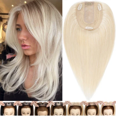 CLearance 100% Remy Human Hair Topper Silk Mono Toupee Clip In Hairpiece #Blonde - image 1 of 4