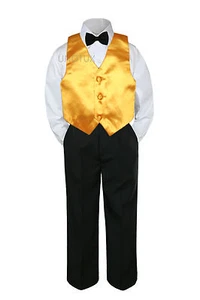 23 Color Vest Black Bow Tie Pants Boy Baby Toddler Formal Tuxedo Suit 4pc sz S-8 - Picture 1 of 25