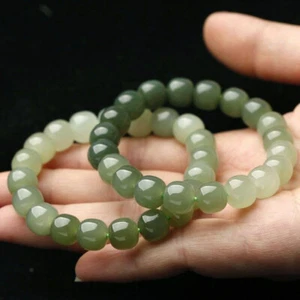 1 Stck. 100 % Natürliche Grüne Hetian Jade Glück Runde Perlen Armband - Bild 1 von 4