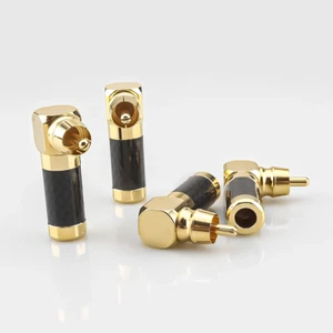 4 Carbon Fiber Gold Plated RCA Plug Male 90 Degree Adaptor Hifi Audio Cable Jack - Picture 1 of 10