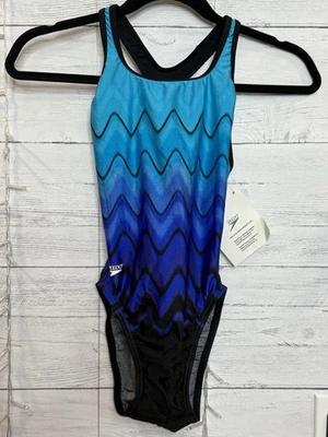 Vtg NWT Speedo One Piece Blue Wave Geo Bathing Swim Suit Size 30 High Cut 90s - Image 1 of 4