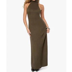 WeWoreWhat Sleeveless Open Back Knit Halter High Neck Maxi Dress Olive Small - Picture 1 of 11