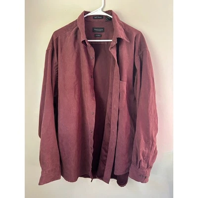 Van Heusen Soft Suede Burgundy Long Sleeve Button Down Shirt Men's Size L - Image 1 of 4