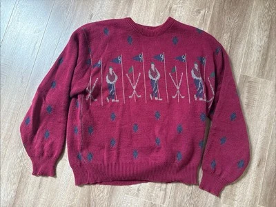 VTG Isle Of Cotton Men’s Golf Golfer Graphic Knit Sweater Size XL Made In USA - Image 1 of 4