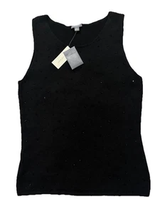 Ann Taylor 100% Cashmere Black Sleeveless Crystal Beads Dressy Sweater Size M - Picture 1 of 5