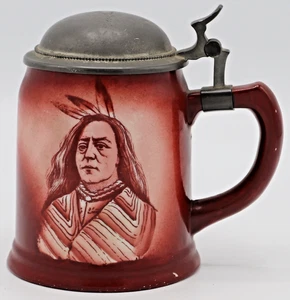 Piedra de cerveza antigua de los jefes indios nativos americanos de Manning Bowman Meriden Conn - Imagen 1 de 5