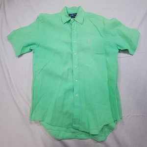 Polo Ralph Lauren Blake Mens M Button Up Short Sleeve Shirt 100% Linen Green - Picture 1 of 7